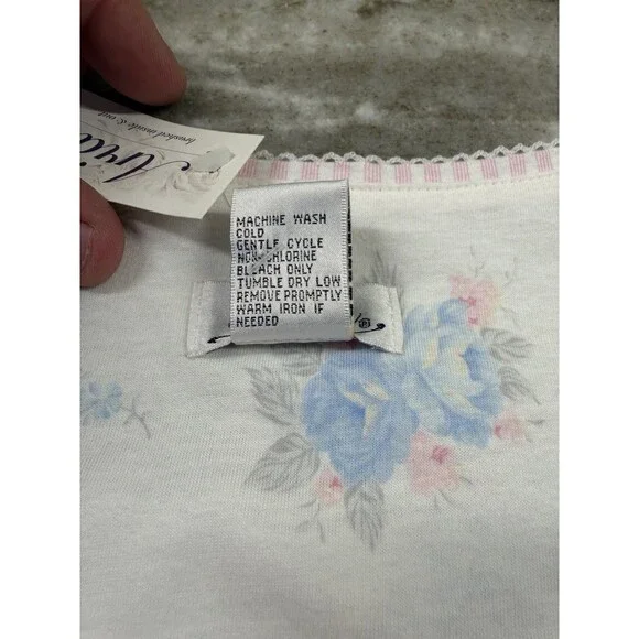 ARIA Floral Nightgown White w Pink Blue Flowers Long Sleeve Grandmacore Large - Picture 4 of 8